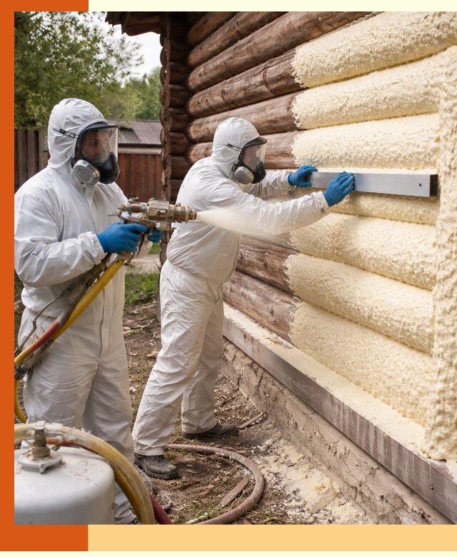 Утепление бревенчатого дома ППУ в Череповце эффективной изоляцией